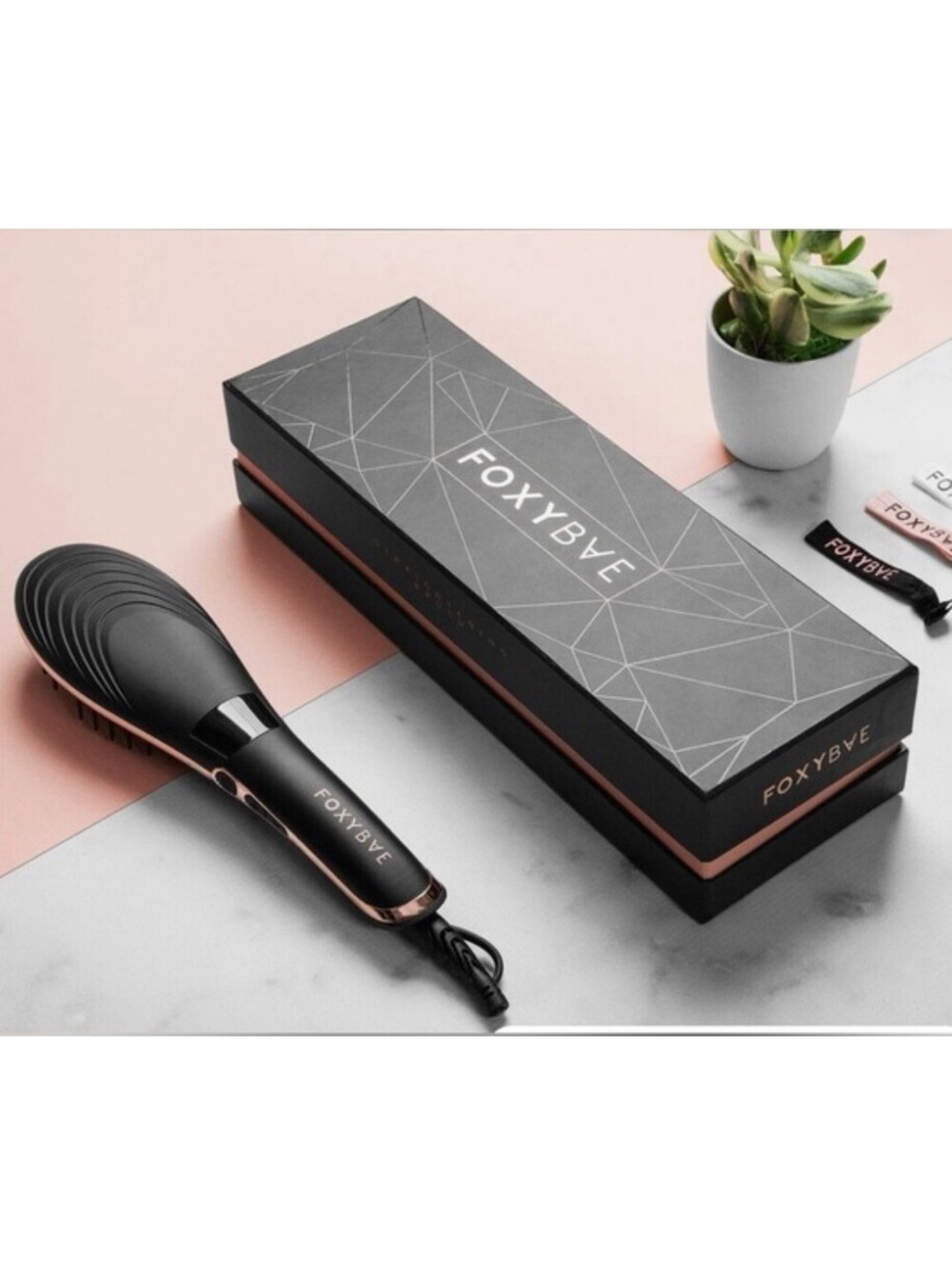 Foxybae Hair Straightening Brush Rose Gold- Ceramic Tourmaline Straightener